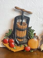 HOMCO 1978 Cast Metal Wall Plaques #1270 BX Set of 2 Apple Press & Corn Sheller picture