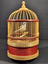 Sankyo Japan bamboo chirping moving bird cage music box vintage-works see video picture