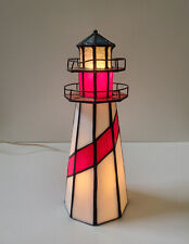 Dale Tiffany Art Glass Table Lamp Lighthouse 10” Stained Glass 2 Bulb Red White  picture