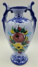 Blue Floral Hand Painted Vase Vestal Urn Pottery Marked 740 Made in Portugal   picture