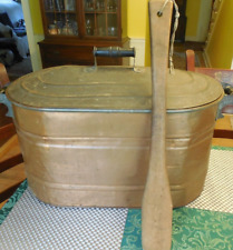 Antique Primitive HSB & Co. Copper Broiler, Lid + Wood Stir Paddle picture