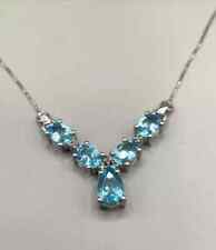 Blue Topaz, Diamond & Sterling Silver 18” Chevron Necklace 925 Jewelry #266 picture