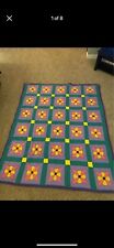 Vintage Floral Handmade Quilt, Twin Size 53.5 x 60” Purple Yellow Pink picture