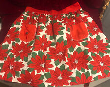 Vintage Apron Poinsettia Red Christmas Flower Print 2 Pockets picture