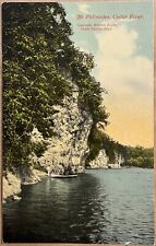Cedar Rapids Iowa Palisades Man with Boat Cedar River Vintage Postcard c1910 picture