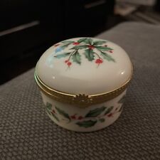Lenox Christmas Trinket Box Holly Gold Trim Porcelain picture
