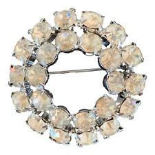 Vintage Weiss Clear Rhinestone Round Brooch Pin Costume Jewelry Signed 1  1/2” picture