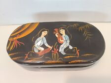 Black Japanese Trinket Box Feat Beautiful Girls Made w/Lacquer & Inlay Abalone picture