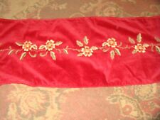 Vintage Red Velvet Dresser Scarf w/Embroidery Floral Work - 12