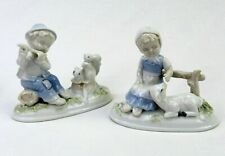 Porcelain Children Figurines blue white boy girl lamb squirrels 4