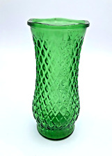 Emerald Green glass vase with ruffled edge vintage era fits all decor styles picture