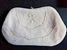 Vintage Seed Pearl Beaded Clutch Wallet Purse Gold Tone Kiss Lock Closure picture