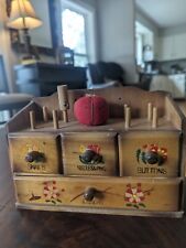 4 Drawer Wooden Sewing Box Notions Organizer Cabinet Hand Painted Japan Vintage picture