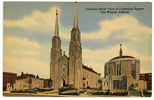 Calhoun Street View of Cathedral Square Fort Wayne IN Indiana Vintage Postcard picture