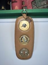 Vtg NOYMER Leather Wall Hanging Weather Thermometer Barometer Hygrometer France picture