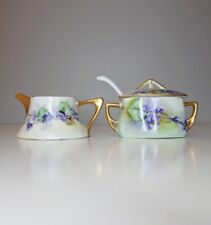 Silesia CT Altwasser Germany Sugar & Creamer Hand Painted Purple Gold Floral picture