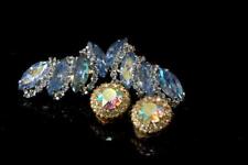 2 VINTAGE WEISS BLUE WHITE AURORA RHINESTONE GOLD SILVER CLIP EARRINGS  LT picture