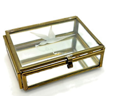 Vintage Hummingbird Etched Glass and Brass Trinket Display Box picture