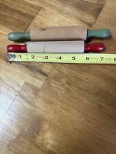 Toy Rolling Pins Red Handle & Green Handle Vintage 2 Lot Wood picture
