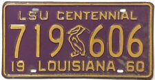 Louisiana 1960 Purple LSU Centennial Pelican License Plate 719 606 picture