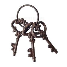 Cast Iron Skeleton Keys On A Ring Victorian Antique Style Rustic Brown picture