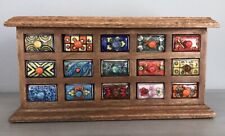 Cost Plus 2014 Handmade Apothecary Wood Chest w/15 Ceramic Drawers Jewelry Box picture