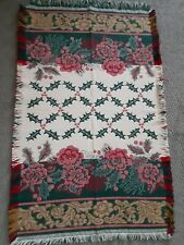 Christmas Tapestry Throw Holly Leaves Berries Floral 46x28 Table Centerpiece  picture