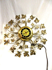 Mid Century 1967 United Brass Leaf Design Electric Wall Clock-Works Great picture