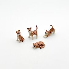 4 Tiny Brown Kitten Tabby Cat Ceramic Figurines, Good for Dollhouse Decoration picture