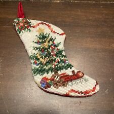 Vintage Christmas Tree Victorian Style Cross Stitch Stocking Doll Miniature 5” picture