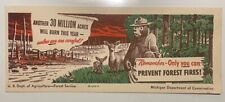 Old 1949 Smokey the Bear Bookmark Ruler Forest Fire Prevention USFS Poster picture