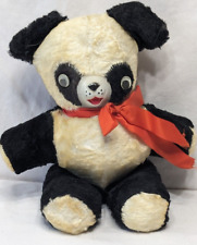 Very Old BLACK & WHITE PANDA BEAR - Rubber Nose & Ribbon Bow 12