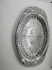 Vtg. Shelton-Ware Silver  Tray With Glass  Divided Insert 12 3/4” X 8 1/8” Oval picture