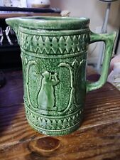 VINTAGE R.R.P. CO. GREEN ROSEVILLE OHIO POTTERY CERAMIC #321 STONEWARE PITCHER picture