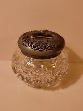 Vtg HAIR RECEIVER Ornate Lead Crystal Jar FLORAL Metal Top POTPOURRI Trinkets picture