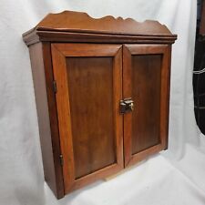 Antique Stained Wood Spice Tea Coffee Medicine Wall Cabinet Two Doors 19x17x4 picture
