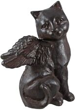 Cast Iron Cat with Angel Wings Figurine Kitten Memorial Statue Heavy Duty Brown picture