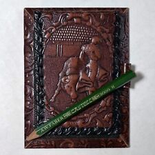 Vintage Spanish Hand Tooled Leather Note Pad and Pen Pencil Holder 9.5 x 7.5