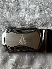 Masonic Black Leather Ratchet Belt and Buckle Past Master  Fits up to 48