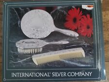 International Silver Company Vanity Dresser Set 3 piece Set Silverplated Vintage picture