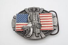 Bergamot Belt Buckle Cowboy American Flag Pewter Enamel K-256 picture