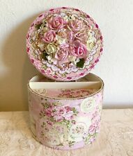 Shabby Chic Pink Roses - Rhinestones - Round  Handcrafted Storage Hat Gift Box picture