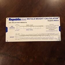 VINTAGE 1974 REPUBLIC STEEL METALS WEIGHT CALCULATOR SLIDE CHART, ENGLISH/METRIC picture