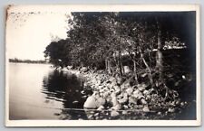 RPPC Long Bamboo Fishing Rod At Rocky Shore Real Photo Postcard B47 picture
