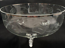 Etched Crystal Three Footed Bowl Floral Leaf Design Clear Glass SHIPS FREE picture