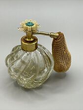 Vintage Irice Amber ART Crackle Glass Perfume Bottle Flower TOP Brass Atomizer picture