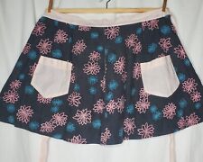 Vintage MCM Half Apron Black Pink Turquoise Flower Pattern 2 Pockets Handmade  picture