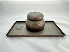 Antique ARTS and CRAFTS Era Textured COPPER Inkwell American c1920  Glass Liner picture