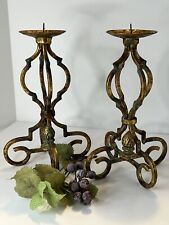 2 Gold Metal Scroll Candlestick Taper Candleholders With Patina Home Decor picture