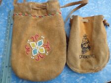 VINTAGE BEADED LEATHER POUCH WITH DRAWSTRING AND YUKON PANNING FOR GOLD picture